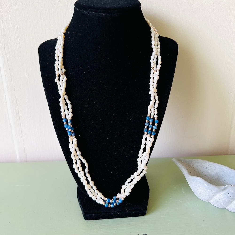 VTG Deadstock Lapis & Rice Seed Pearl Necklace